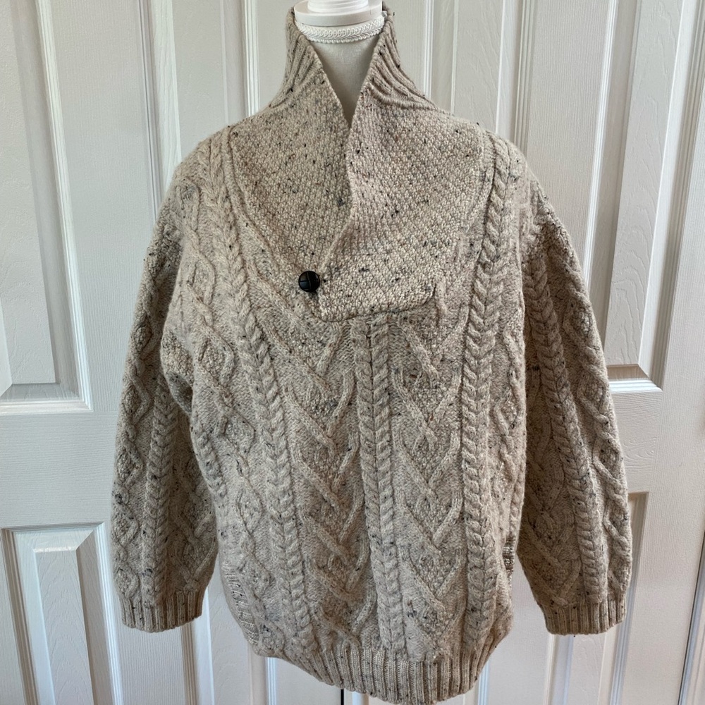 Inis Crafts Gary 100% Merino Wool Shawl Style Pullover Sweater Size XL
